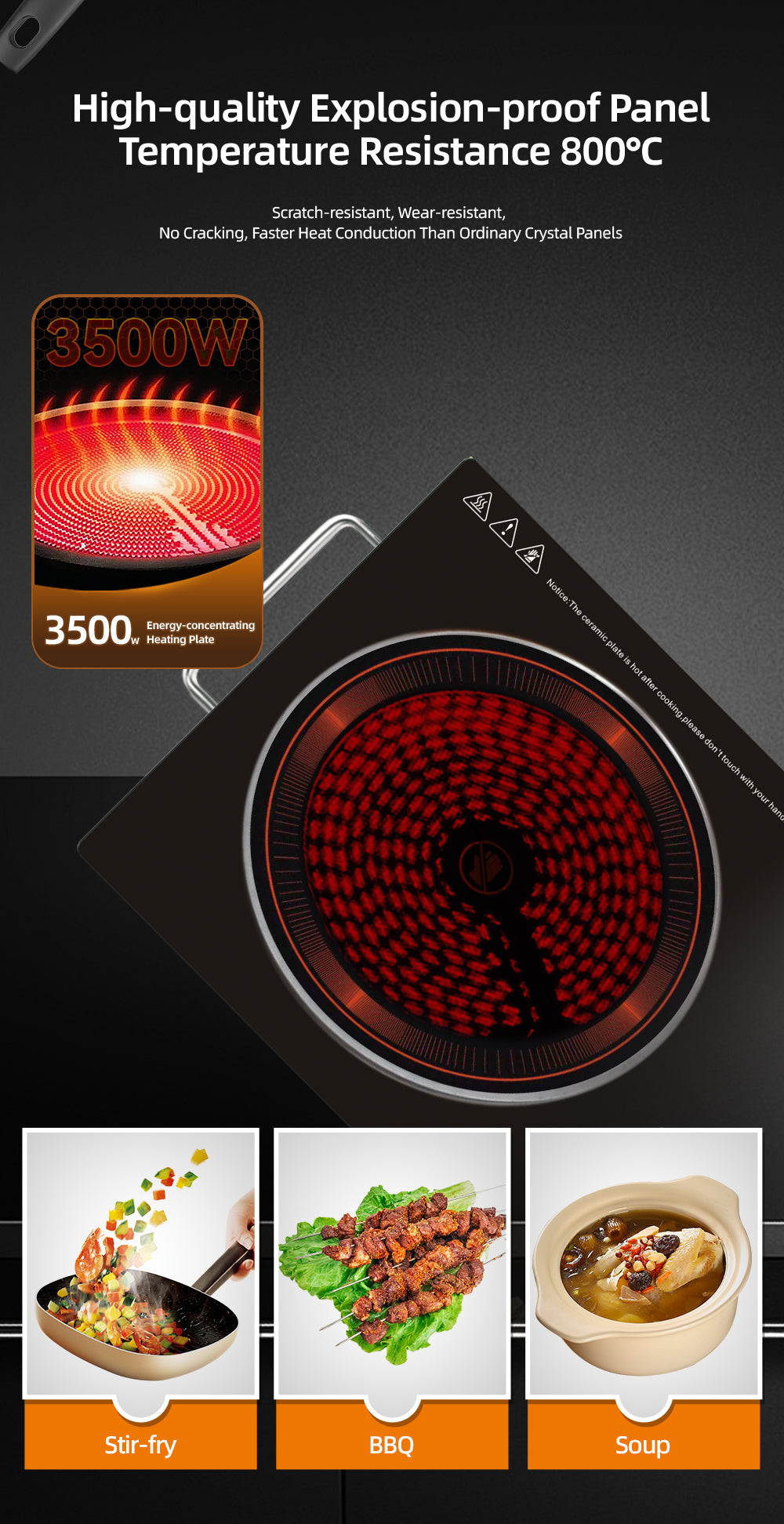 Plită cu Inducție HALEY 3500W, Geam Cristal Negru, Timer, Control Tactil, Oprire Automată, Protecție la Supraincălzire